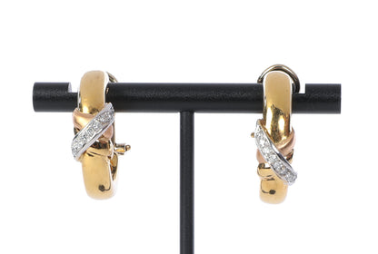 18k Rose Gold & Yellow Gold and Pave Diamond 'X' Crossover Hoop Earrings