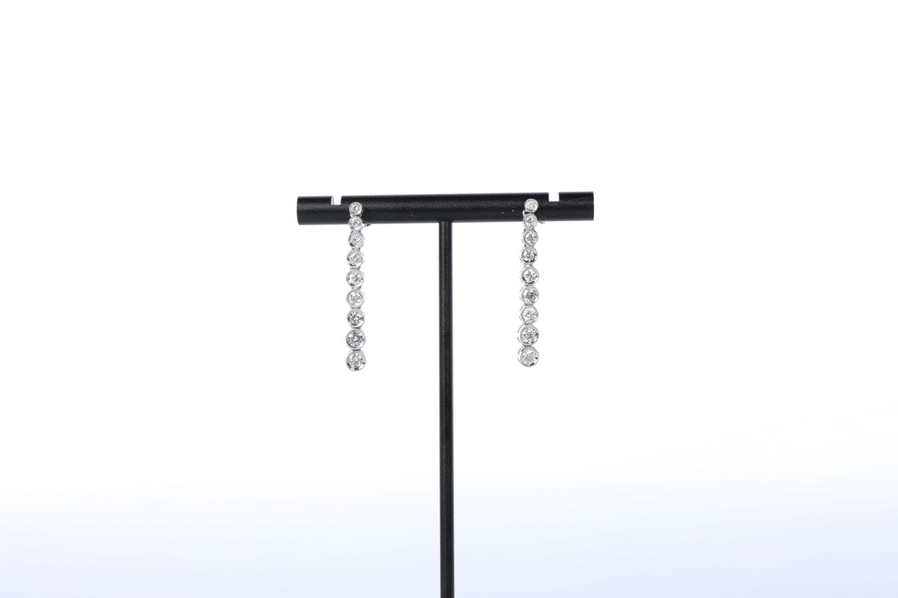 Clyde Duneier (CID) 18k White Gold 9 Tier Drop Diamond Bezel Earrings