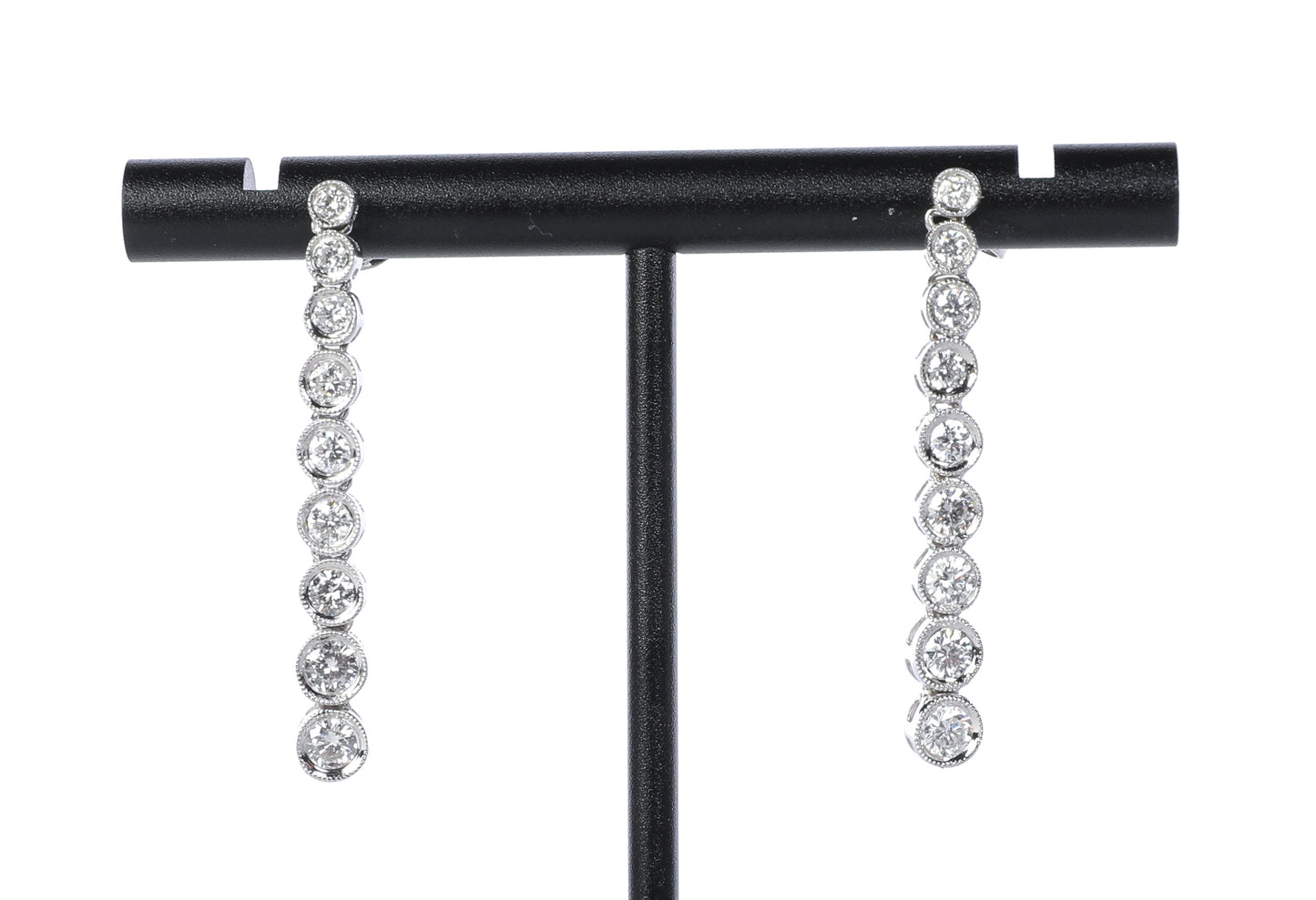 Clyde Duneier (CID) 18k White Gold 9 Tier Drop Diamond Bezel Earrings