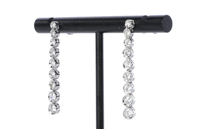 Clyde Duneier (CID) 18k White Gold 9 Tier Drop Diamond Bezel Earrings