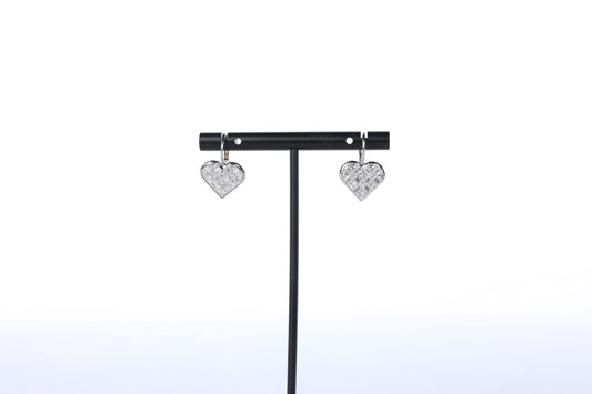 18k White Gold Danging Diamond Heart Earrings