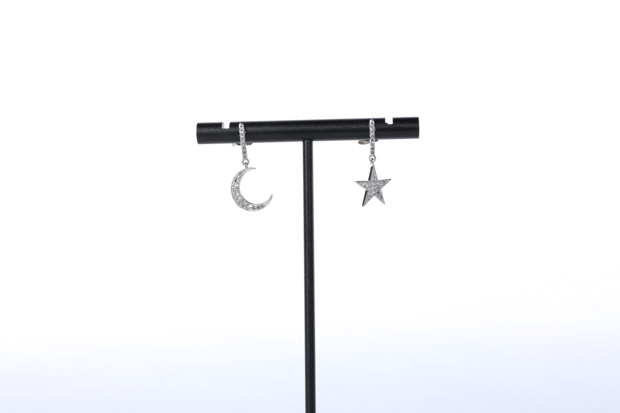 Ross-Simons Sterling Silver 0.29 ct. t.w. White Topaz Star & Moon Mismatched Drop Earrings