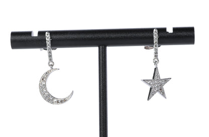 Ross-Simons Sterling Silver 0.29 ct. t.w. White Topaz Star & Moon Mismatched Drop Earrings