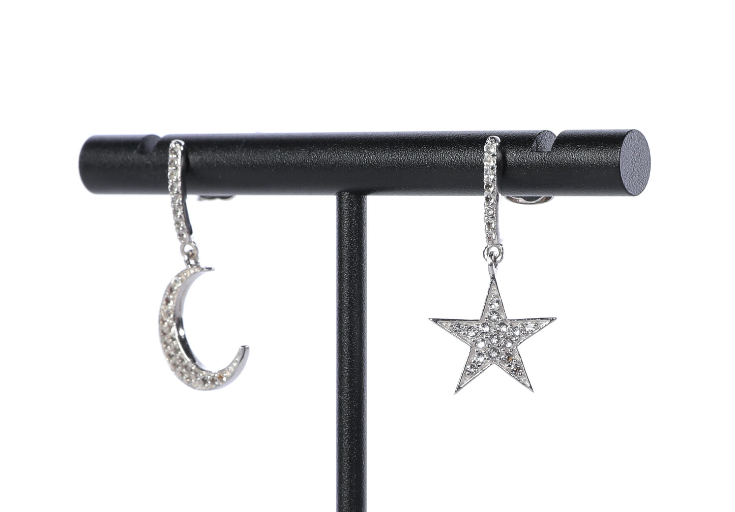 Ross-Simons Sterling Silver 0.29 ct. t.w. White Topaz Star & Moon Mismatched Drop Earrings