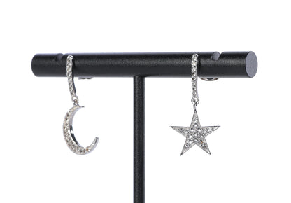 Ross-Simons Sterling Silver 0.29 ct. t.w. White Topaz Star & Moon Mismatched Drop Earrings