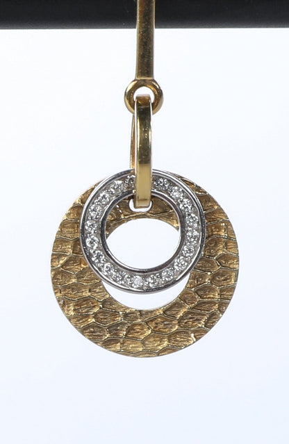 14k Yellow Gold & White Gold Two Tone Hammered "Circle of Life" Earrings with Diamonds