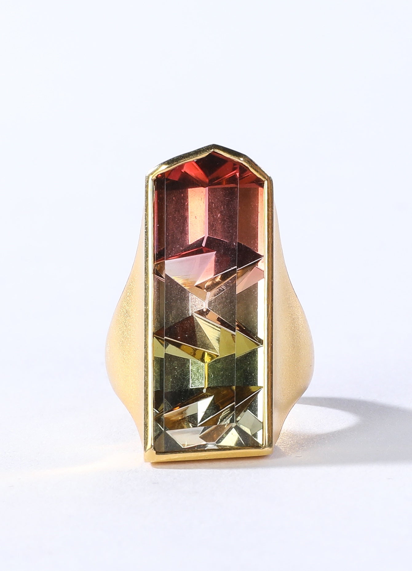 Watermelon Tourmaline 18K Gold Rectangular Ring