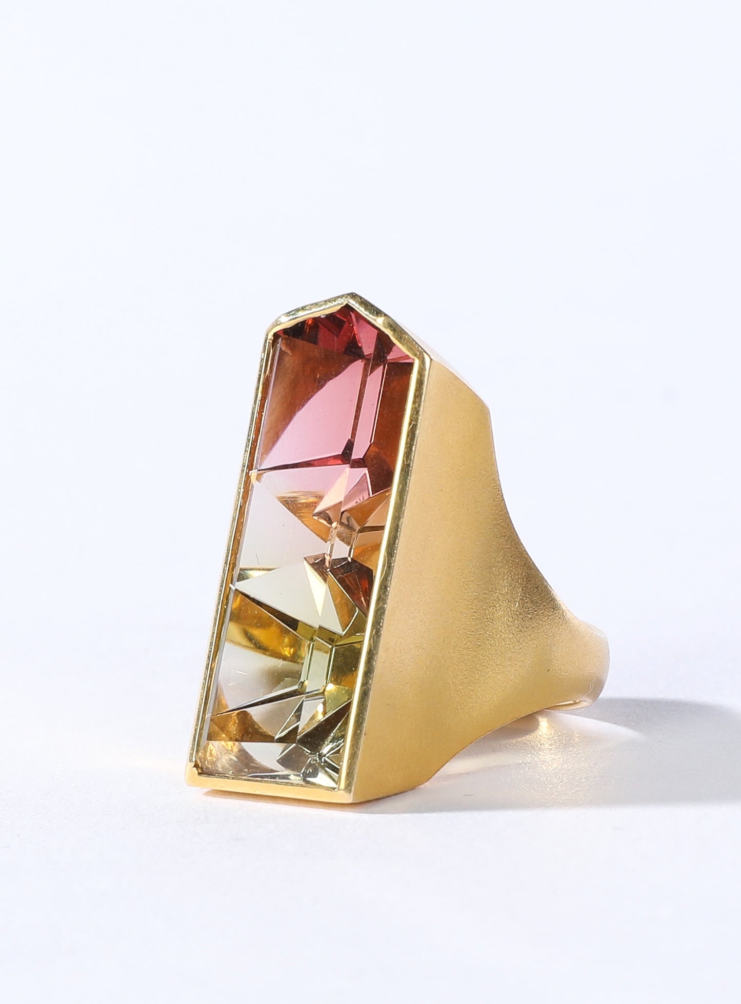 Watermelon Tourmaline 18K Gold Rectangular Ring