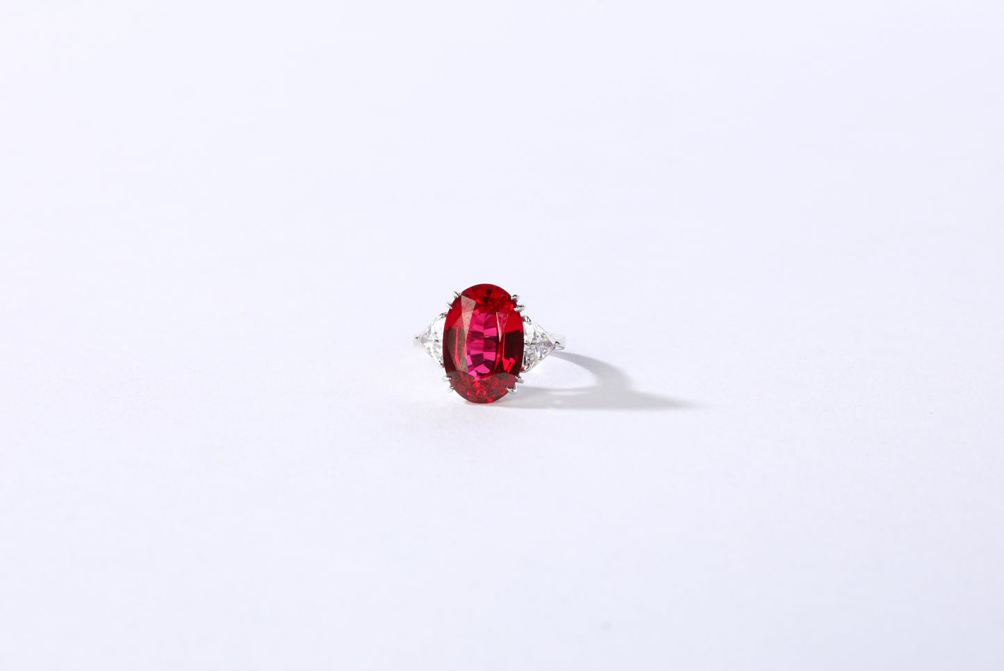 Fantasia by DeSerio 14k White Gold Lab Grown Red Ruby (9ct) & Trillion-cut CZ Ring