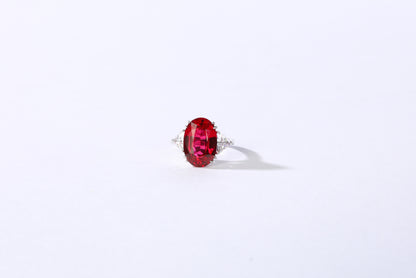 Fantasia by DeSerio 14k White Gold Lab Grown Red Ruby (9ct) & Trillion-cut CZ Ring