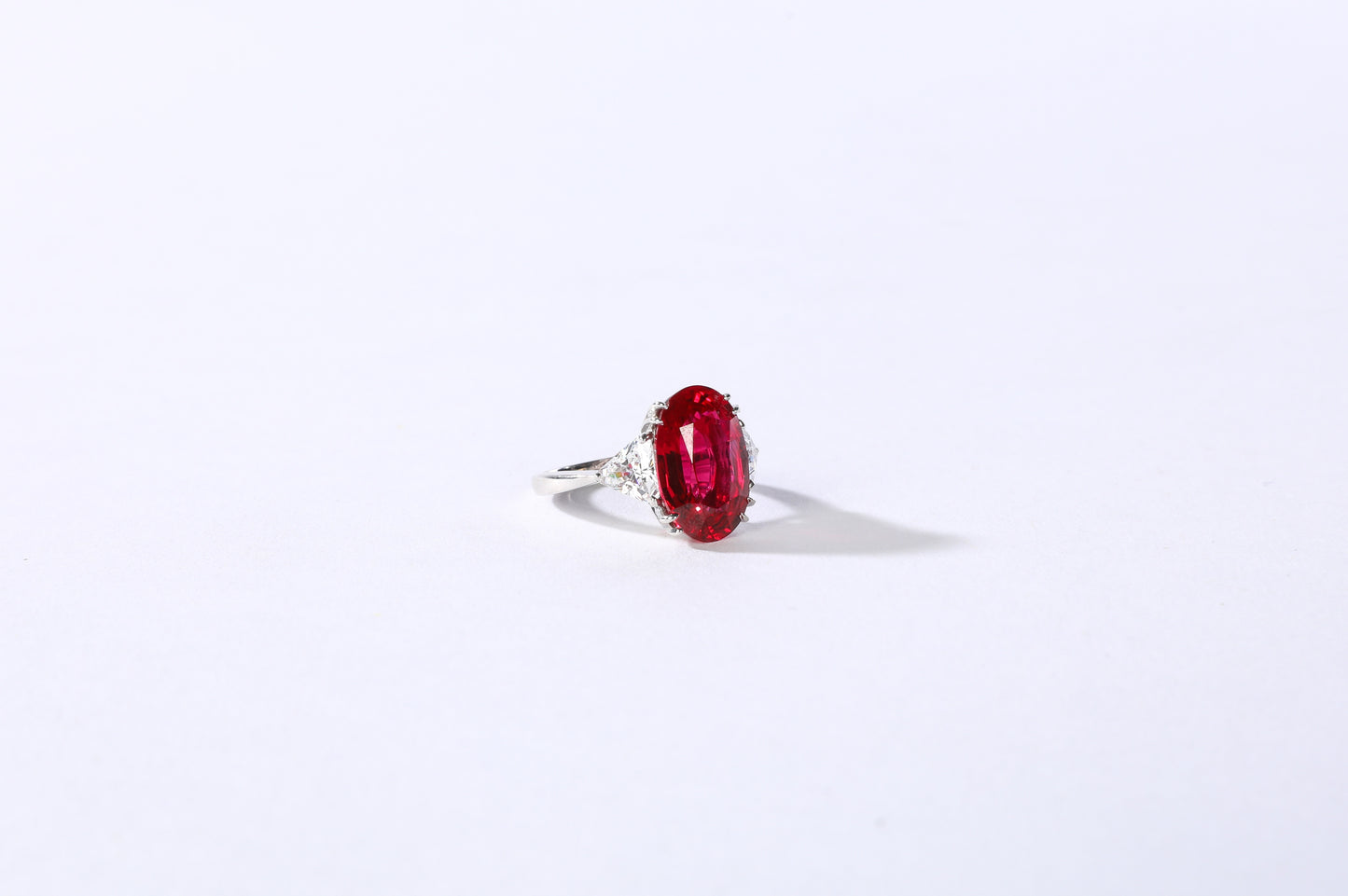 Fantasia by DeSerio 14k White Gold Lab Grown Red Ruby (9ct) & Trillion-cut CZ Ring