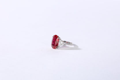 Fantasia by DeSerio 14k White Gold Lab Grown Red Ruby (9ct) & Trillion-cut CZ Ring