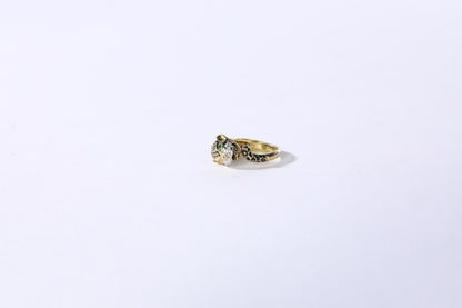 14K Yellow Gold Leopard Head Wrap Rings w Pave Diamond Accents & Emerald Eyes