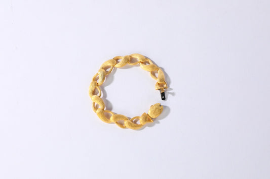 Brushed 24k Yellow Gold Abstract Loop/Swirl Chain Link Bracelet - 38g (Has Matching Style Earrings)