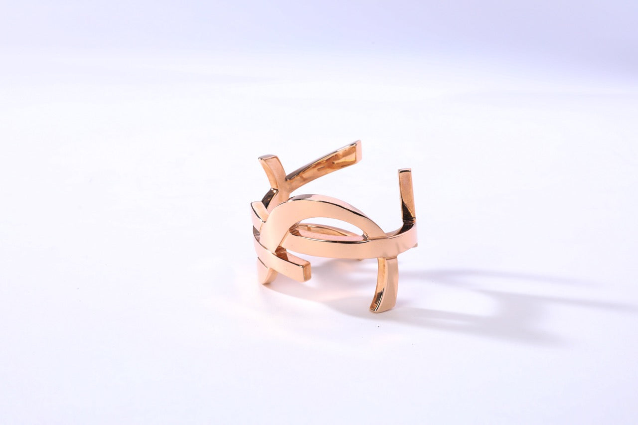 Saint Laurent Rose Gold Signature YSL Monogram Cuff Bracelet