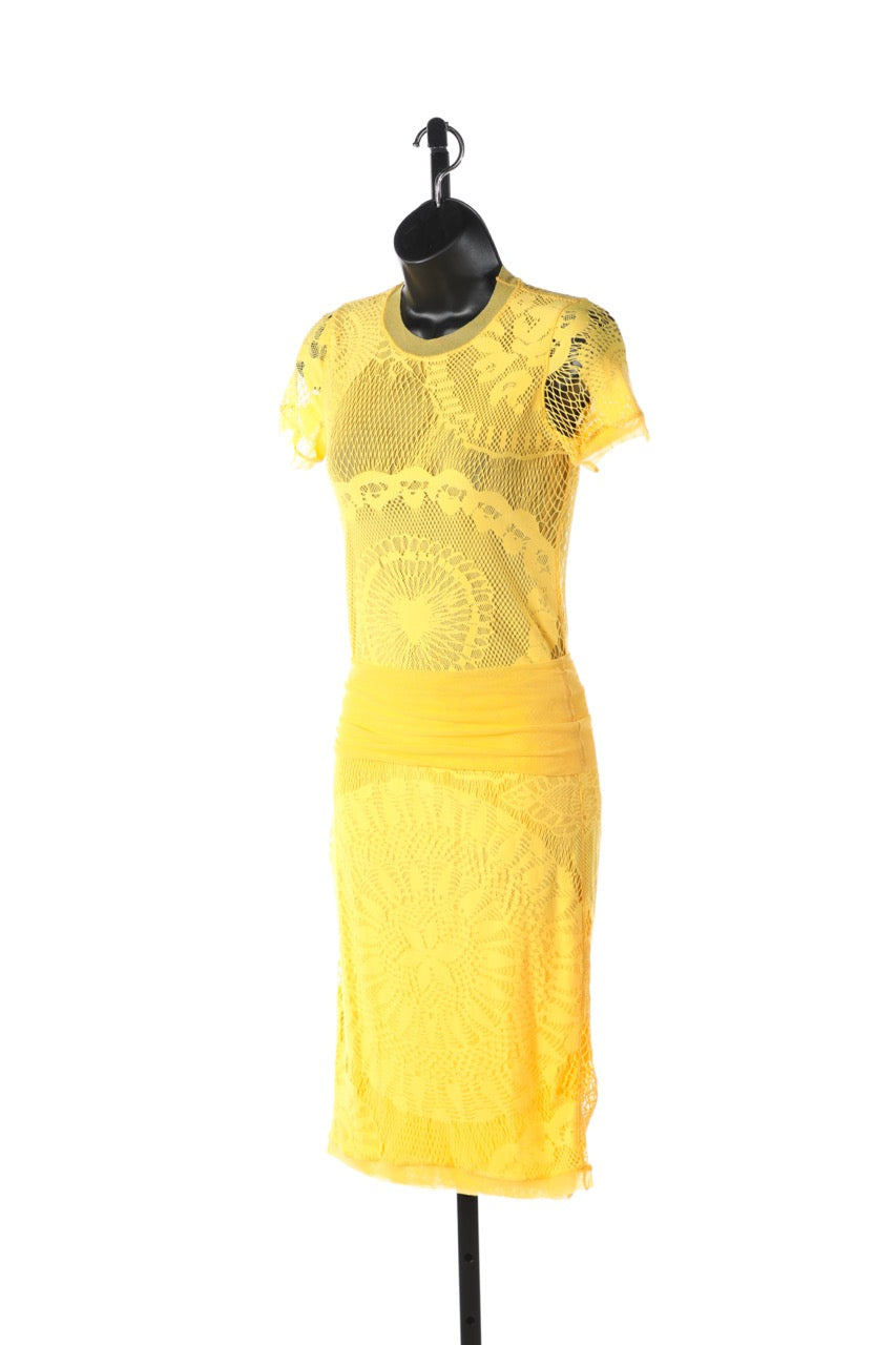 Jean Paul Gaultier Yellow Mesh Knee-Length Skirt NWT (Part of Set)