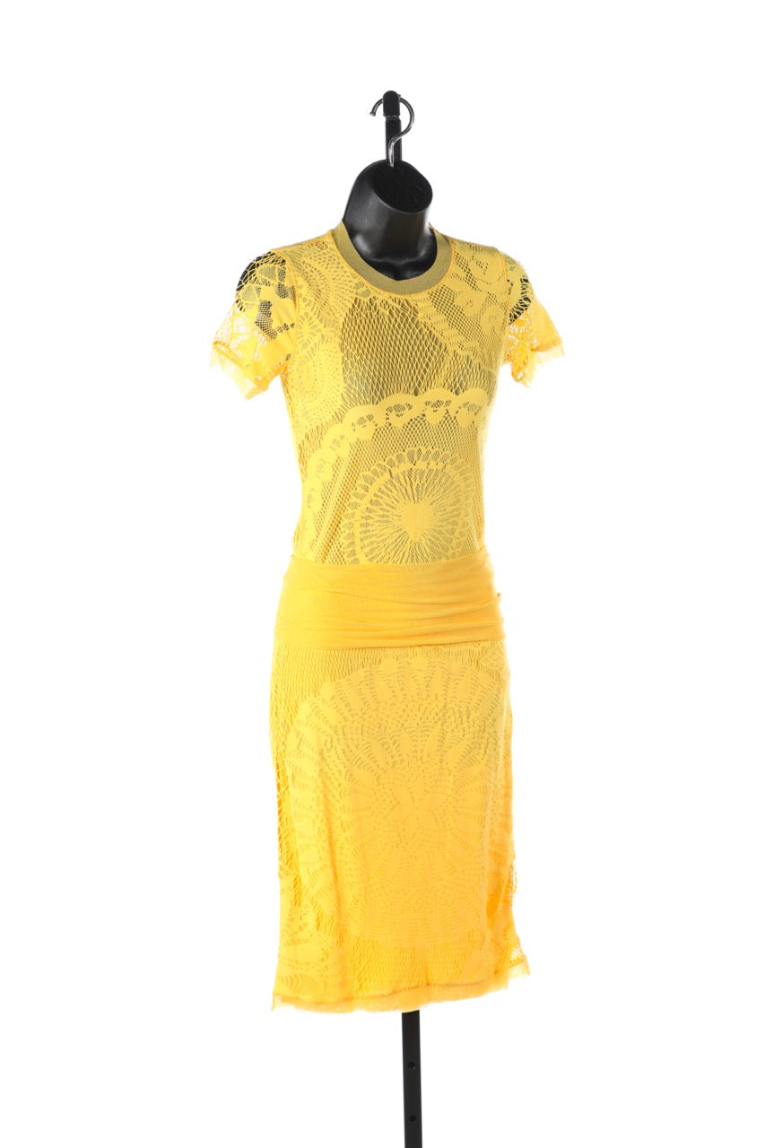 Jean Paul Gaultier Yellow Mesh Knee-Length Skirt NWT (Part of Set)