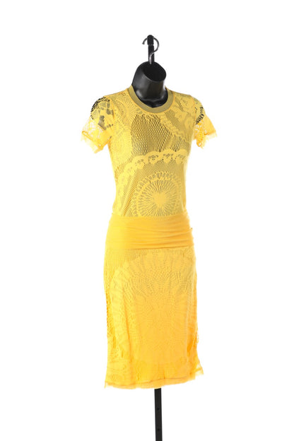 Jean Paul Gaultier Yellow Mesh Knee-Length Skirt NWT (Part of Set)