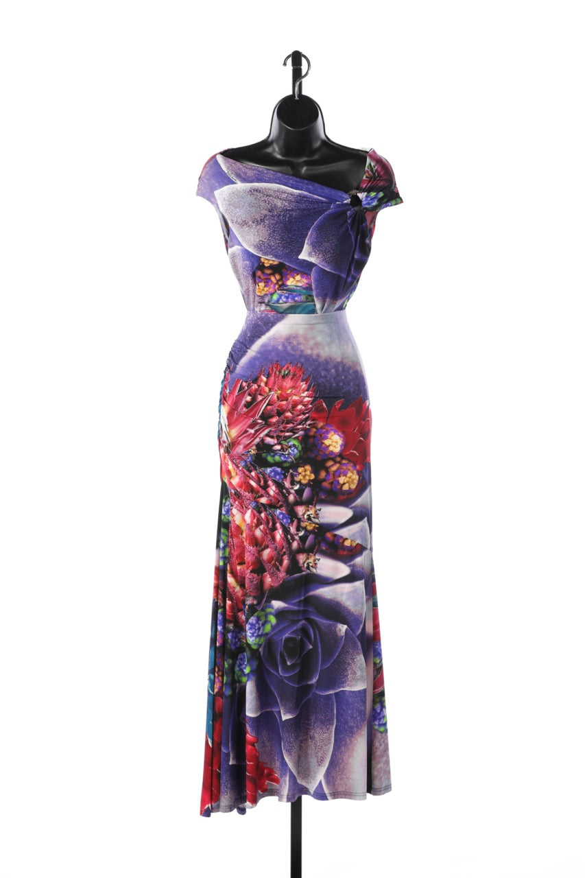 Roberto Cavalli Purple Blue & Red Floral Short Sleeve Blouse w/ Silver Ring Detail (Part of Set)