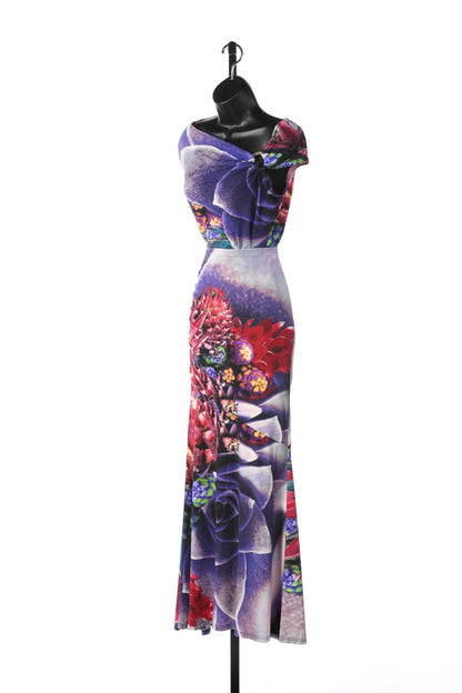 Roberto Cavalli Purple Blue & Red Floral Short Sleeve Blouse w/ Silver Ring Detail (Part of Set)