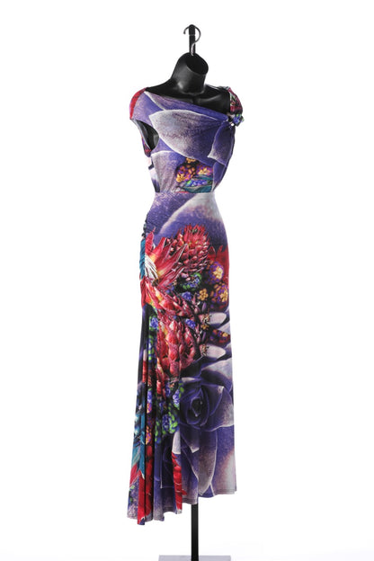 Roberto Cavalli Purple Blue & Red Floral Short Sleeve Blouse w/ Silver Ring Detail (Part of Set)