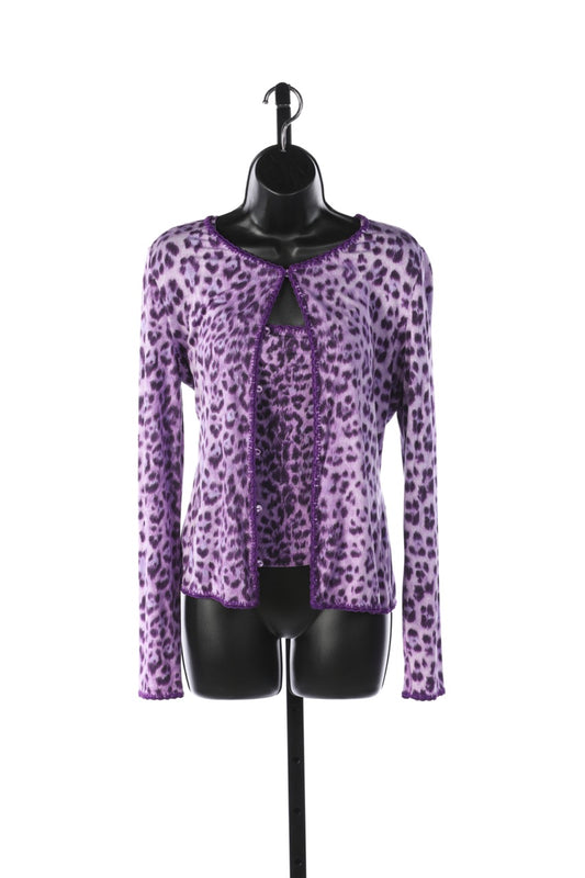 Moschino Jeans Purple Leopard Print Cardigan w/ Matching Camisole