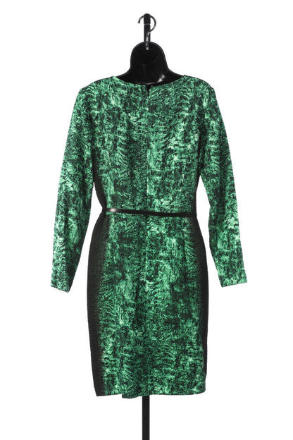 Oscar De La Renta Green + Black Scrunched Tie Dye Long Sleeve Dress NWT