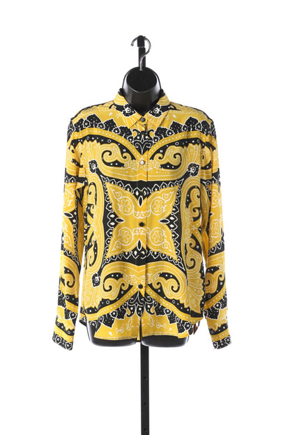 Etro Silk Yellow & Black Pattern Long Sleeve Button Down Blouse (Part of Set) NWT