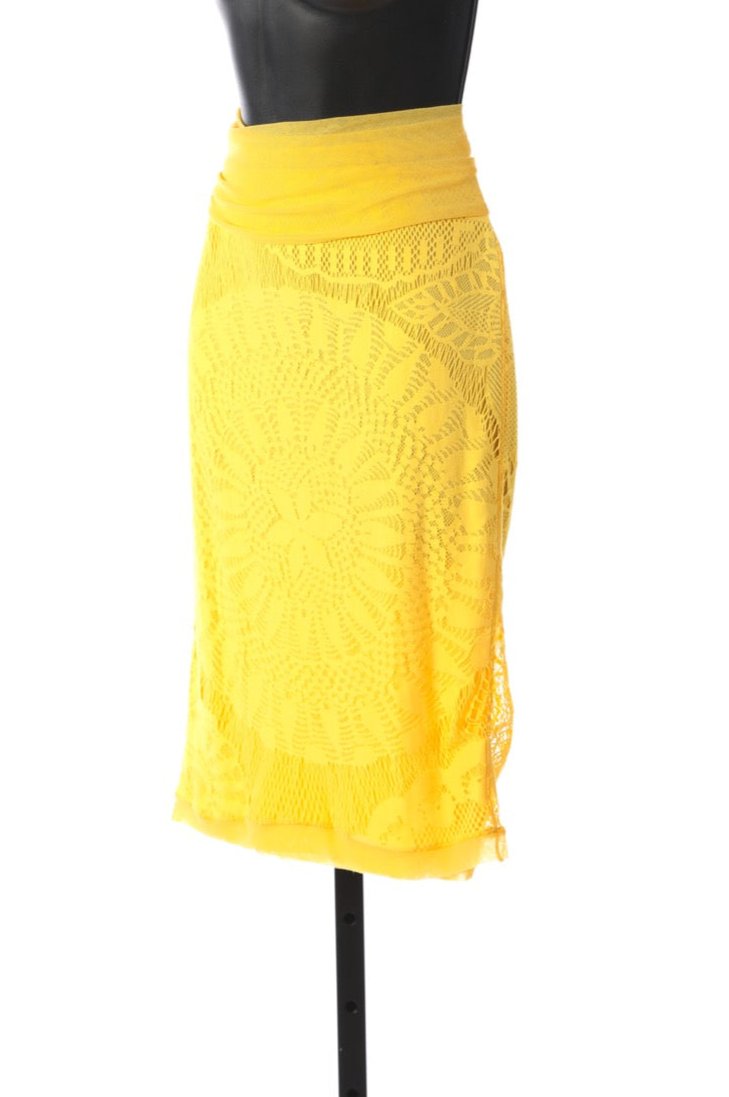 Jean Paul Gaultier Yellow Mesh Knee-Length Skirt NWT (Part of Set)