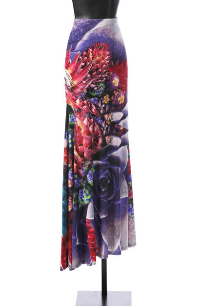 Roberto Cavalli Purple Blue & Red Floral Maxi Skirt (Part of Set)