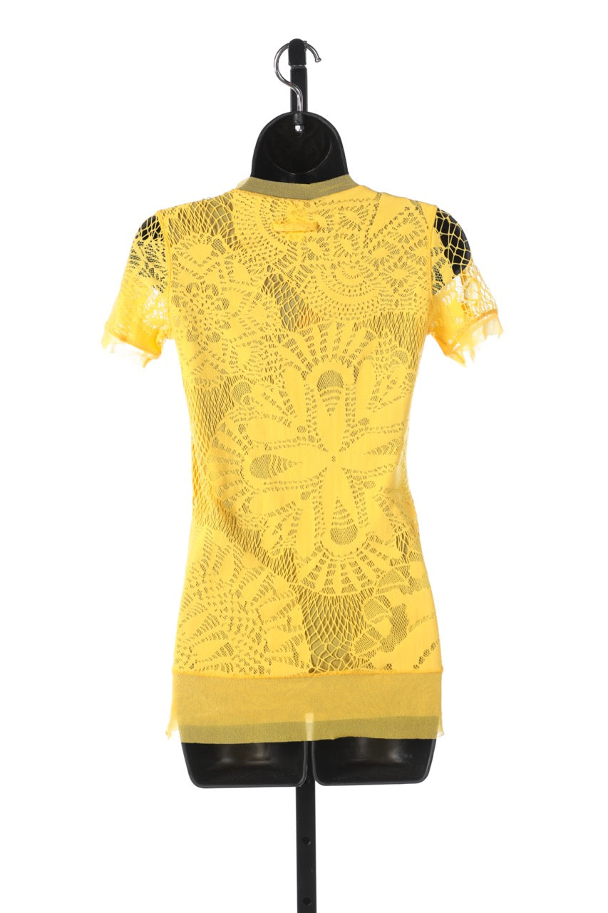 Jean Paul Gaultier Yellow Mesh Short-Sleeve Shirt NWT (Part of Set)