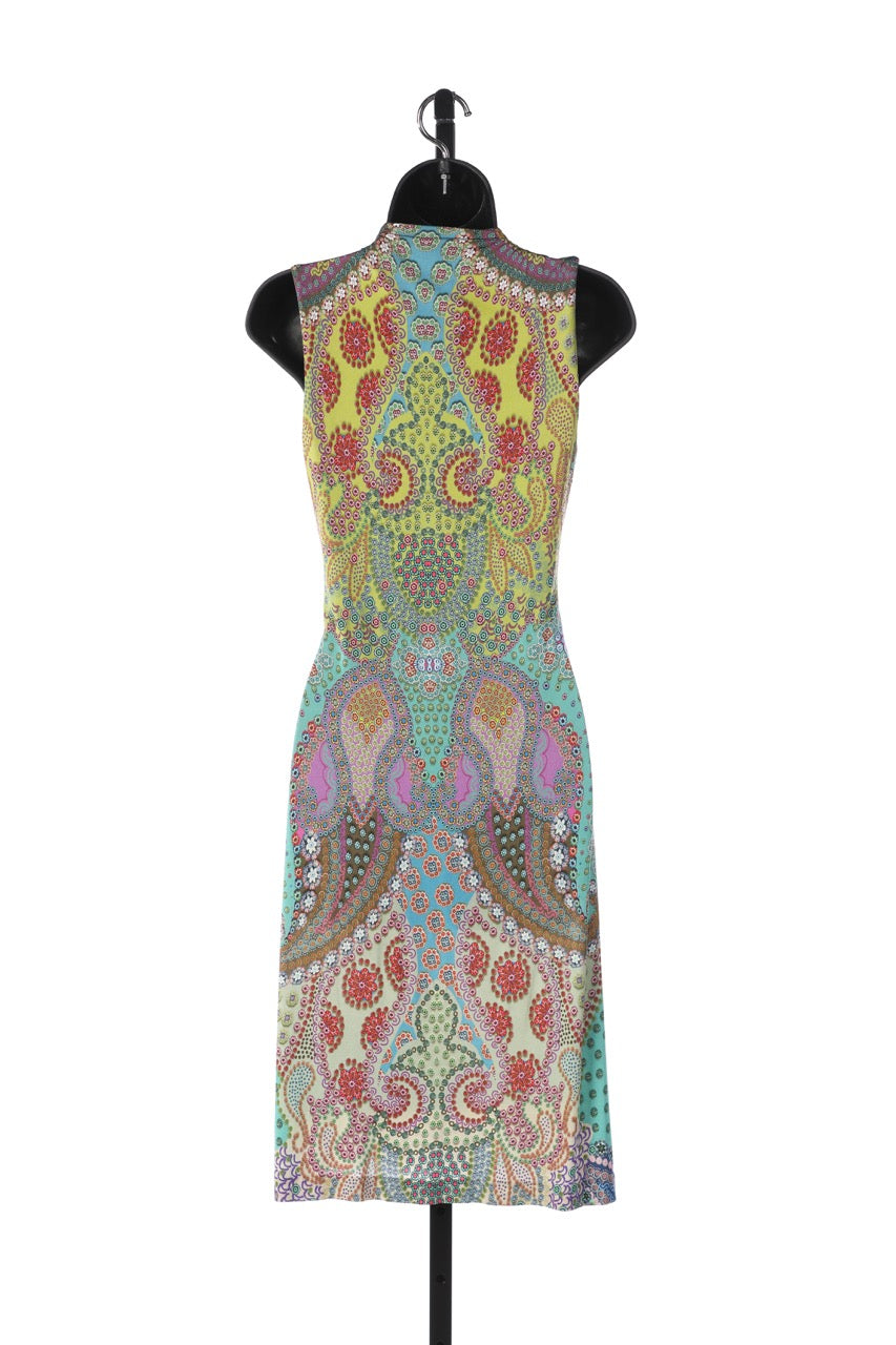 Etro Multi Color Floral/Paisley Sleeveless V-Neck Faux Wrap Knee-Length Dress