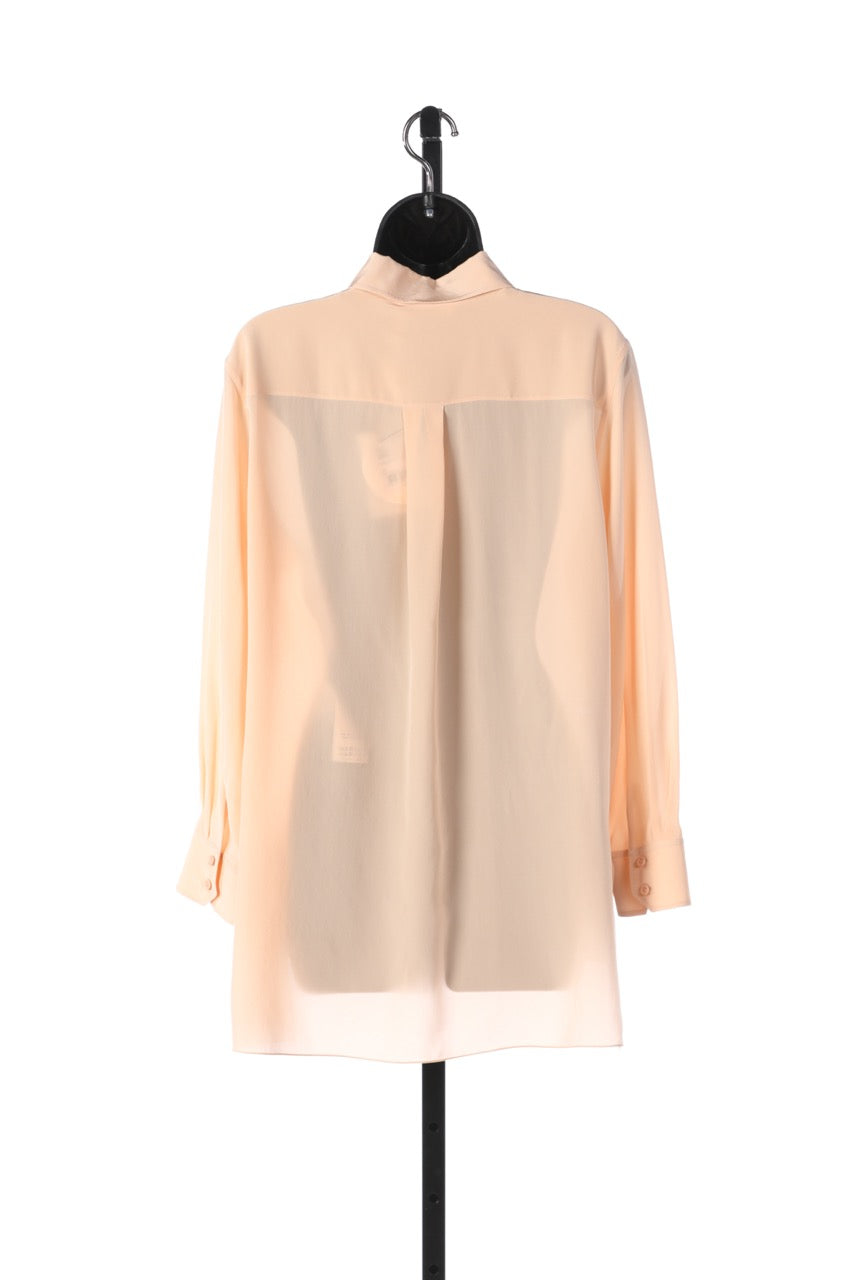 Chloe Delicate Pink Silk Long Sleeve Button-down w/ Lace Detail NWT