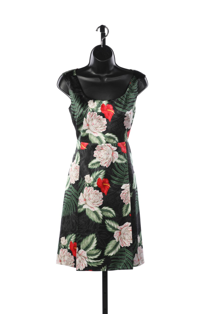 Gucci "Hawaiian Dream" Black w/ Red, White & Green Floral Pattern Dress NWT