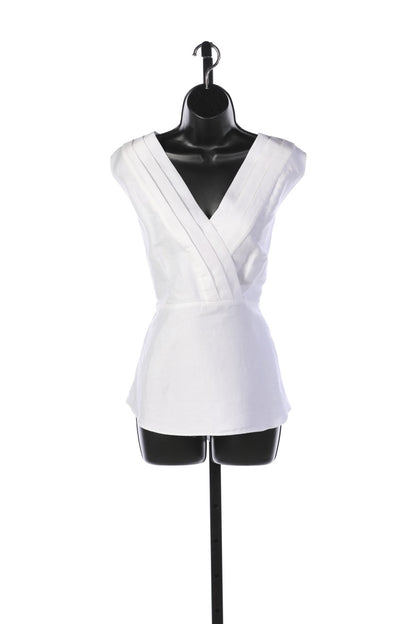 Lafayette 148 White Sleeveless V-Neck Blouse w Layers at Neckline