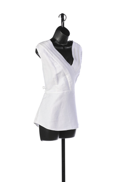 Lafayette 148 White Sleeveless V-Neck Blouse w Layers at Neckline