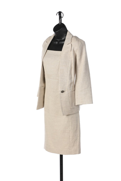 Worth New York Linen Light Tan Sleeveless Square Neck Knee-Length Dress (comes w blazer)