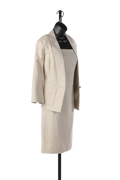 Worth New York Linen Light Tan Sleeveless Square Neck Knee-Length Dress (comes w blazer)