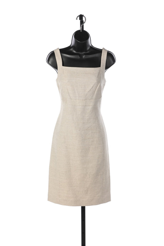 Worth New York Linen Light Tan Sleeveless Square Neck Knee-Length Dress (comes w blazer)