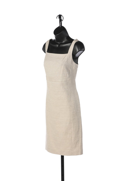 Worth New York Linen Light Tan Sleeveless Square Neck Knee-Length Dress (comes w blazer)