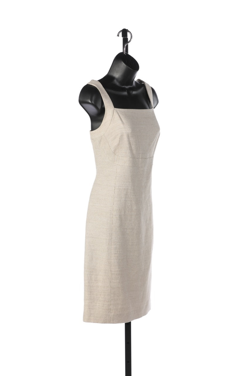 Worth New York Linen Light Tan Sleeveless Square Neck Knee-Length Dress (comes w blazer)