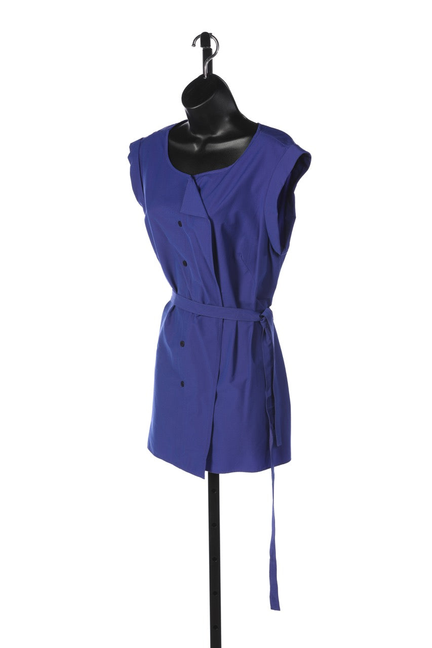 Lafayette 148 Blue Cap Sleeve Button Up w Ruffle Detail Wrap Blouse