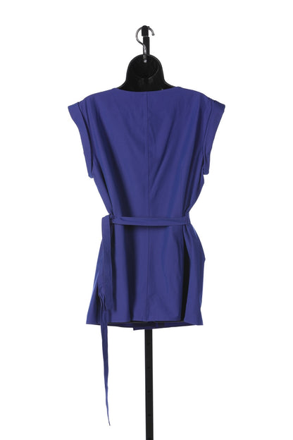 Lafayette 148 Blue Cap Sleeve Button Up w Ruffle Detail Wrap Blouse