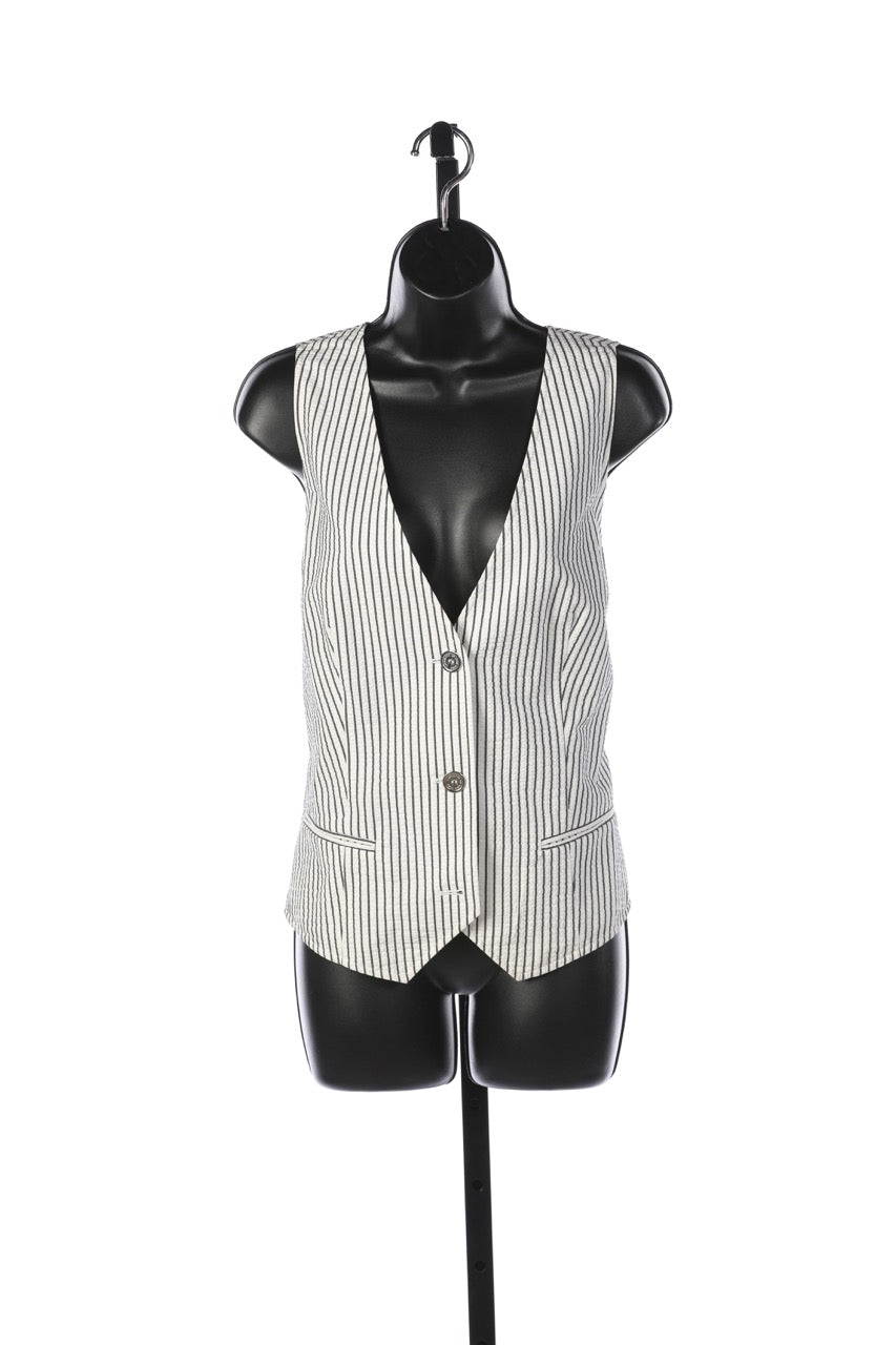 Lafayette 148 White & Blue Pinstripe Vest