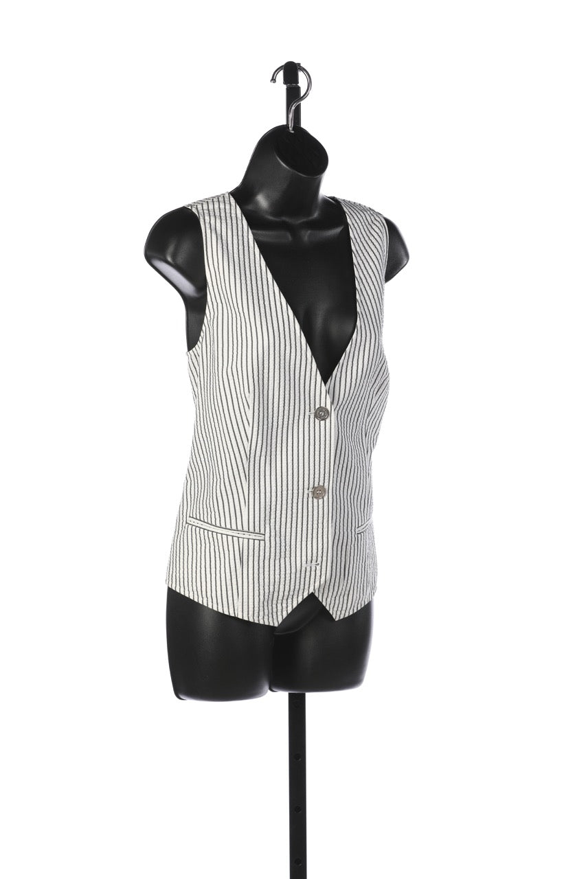 Lafayette 148 White & Blue Pinstripe Vest