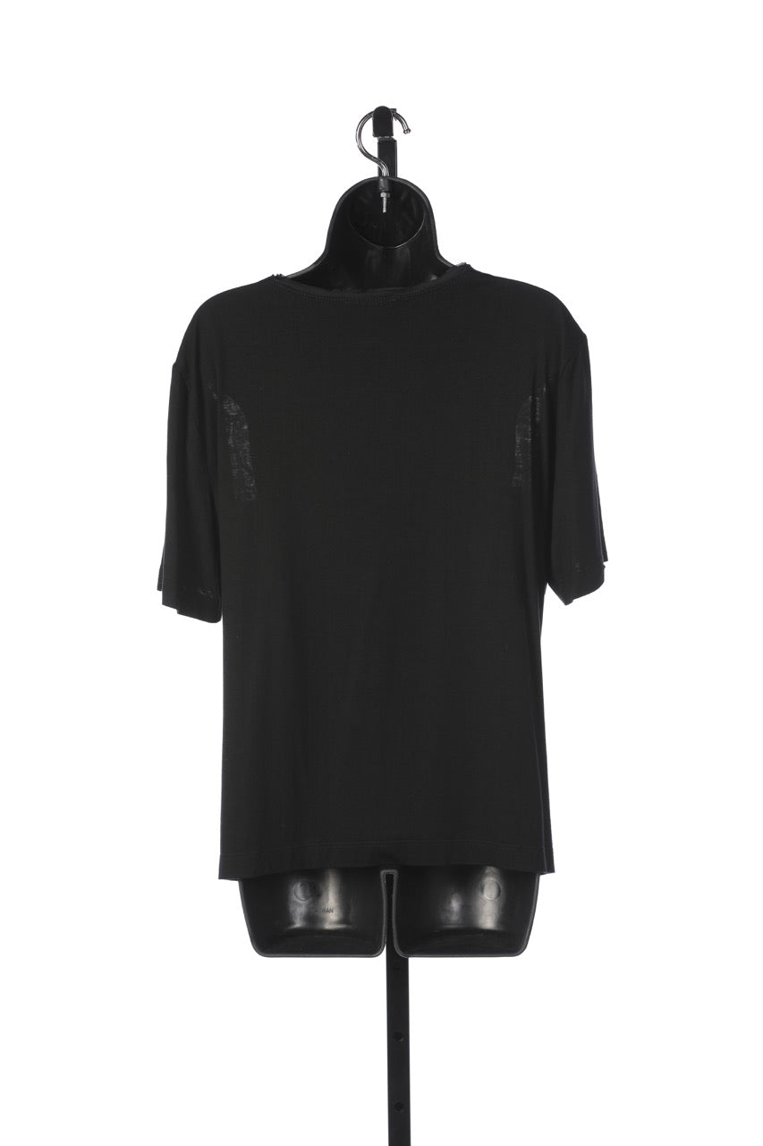 St. John Black Short Sleeve Crew Neck Top w Lace and Bead Detail