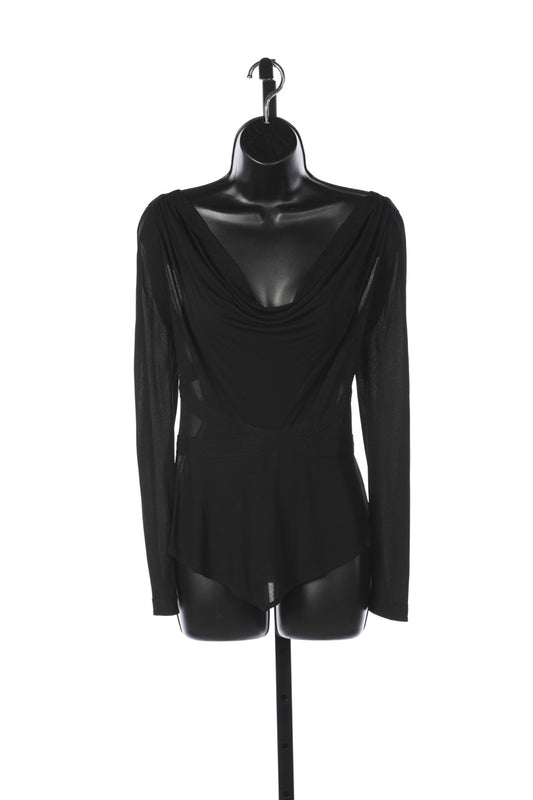 Yves Saint Laurent Black Chiffon Long Sleeve Drape Neck Cross Front Blouse