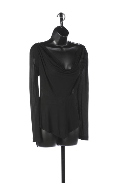 Yves Saint Laurent Black Chiffon Long Sleeve Drape Neck Cross Front Blouse