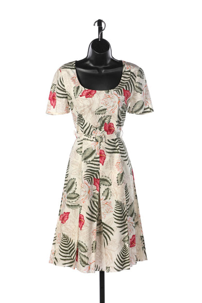 Gucci White w Red & Green Floral Short Sleeve Square-Neck "Hawaiian Dream Dress" NWT