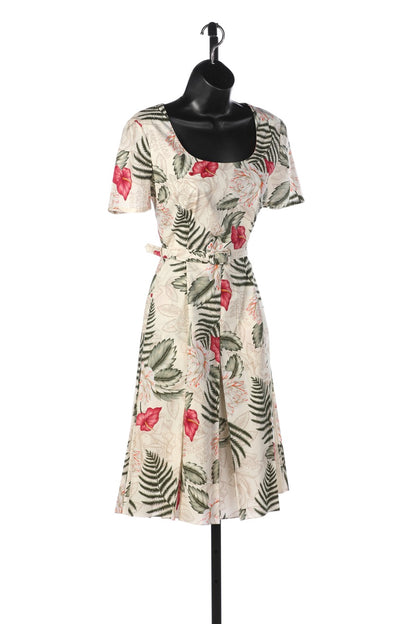 Gucci White w Red & Green Floral Short Sleeve Square-Neck "Hawaiian Dream Dress" NWT